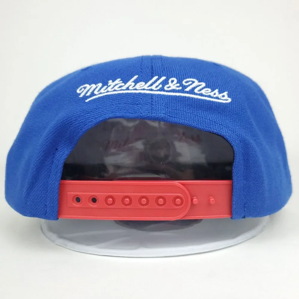 Philadelphia 76ers Mitchell & Ness NBA Snapback Hat Cap‎ Word Logo Blue Red NWT